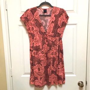 Cute Faded Glory Paisley Mini Dress w/Cap Sleeves, V-neck and Empire Waist Sz S